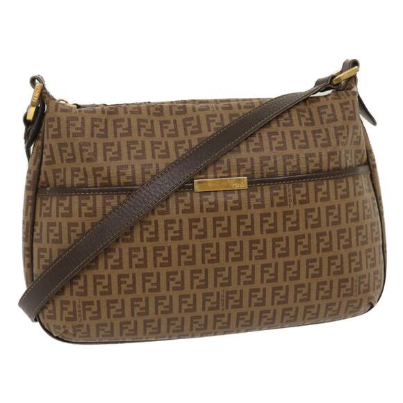 FENDI Zucchino Canvas Shoulder Bag Brown - Picture 1 of 13